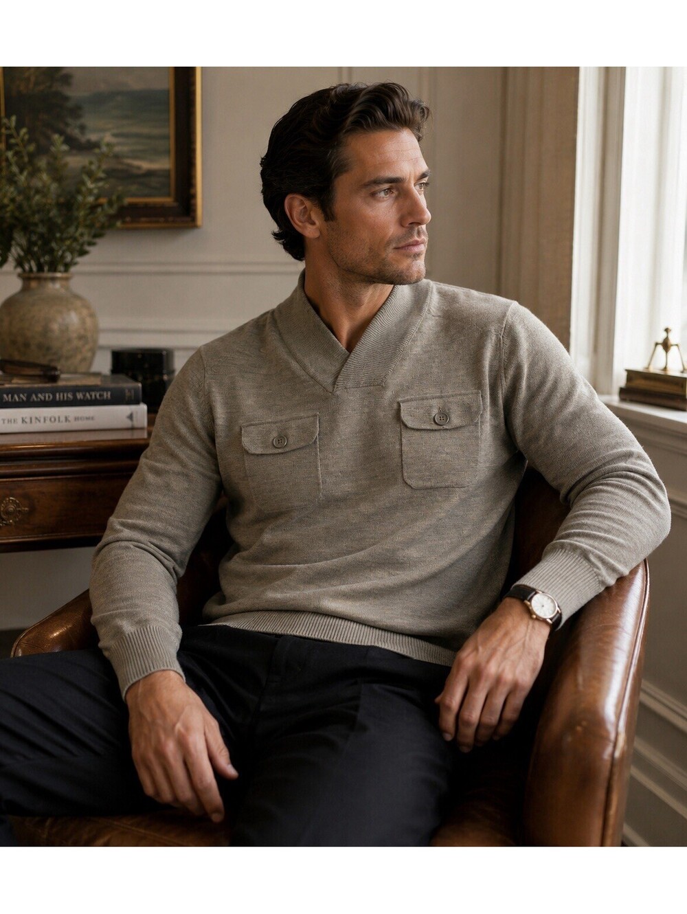 Marc Anthony Men’s Merino Wool Blend Sweater M Shawl Collar Quiet Luxury